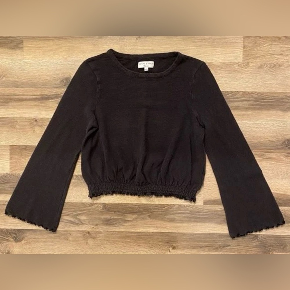 Texture & Thread Madewell Dark Grey Long bell sleeved Crop Shirt Size XS